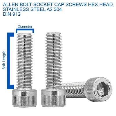 M2 M2.5 M3 M4 Cap Head Allen Bolts Stainless Steel Socket Screw Din 912 • £79.69