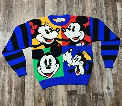 Vintage Mickey & Co Acrylic Sweater Minnie Disney Knit Colorblock Grid Size M • $32