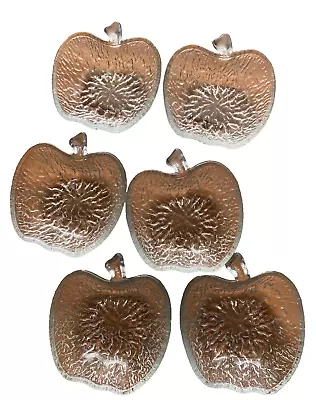 Vintage Set Of 6 Apple Shaped Textured Glass Dessert Bowl Dishes Marked ITALY • $19.99