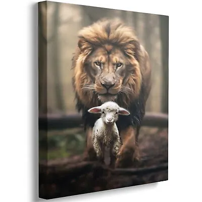 Christian Wall Art Lion And Lamb Canvas Print Jesus Christ King Of Judah • $35.99