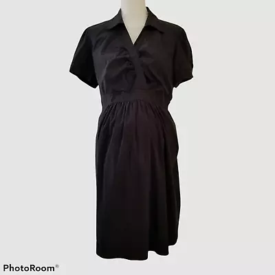 Motherhood Maternity Dress Large Black Short Sleeve Collared V-Neck • $7.48