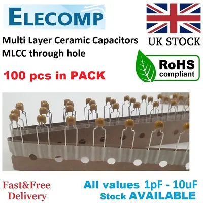 Multi Layer Ceramic Capacitors 1pF - 10uF 50V 100pcs In Pack Free P&P UK Stock • £3.79