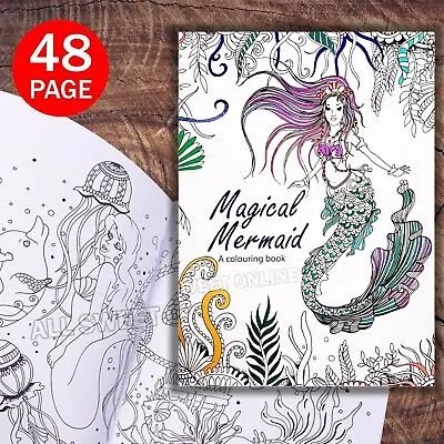 Adult Colouring Books A4 Size Fun Relaxing Mindfulness Mermaid Theme 48page AU • $8.95