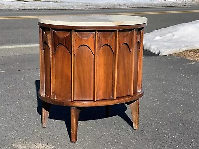 Mid Century Modern Perspecta Kent Coffey Walnut & Rosewood Marble Top Nightstand • $995