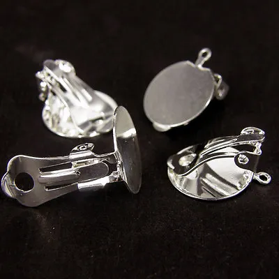 Silver Plated Clip On Earrings Blanks With 15mm Flat Pads  Or Rubber Pads • £2.25
