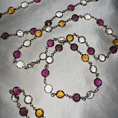 Monet Multi-Color Bezel Set Swarovski  Crystals Gold Tone Necklace And Bracelet • $49.96