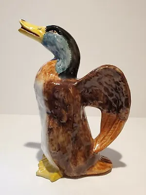 Vintage Majolica Duck Pitcher Decanter W/o Stopper Portugal Ceramic Mallard • $48