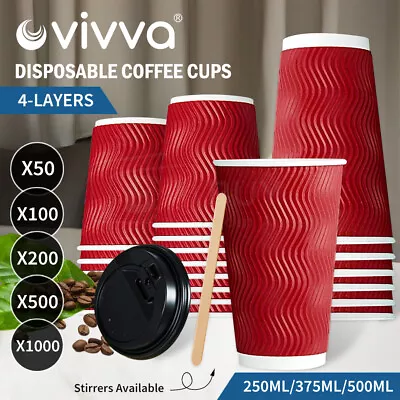 Vivva Disposable Coffee Cups With Lids Healthy Paper Takeaway 8OZ/12OZ/16OZ • $12.59