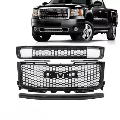 $329.99 • Buy Fits 2011-2014 GMC Sierra 2500/3500HD Denali Front Grille Comb Gloss Black 3pcs