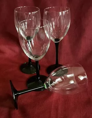 Green Stemmed Clear Wine Glasses Set Of 4 Vintage • $29.95