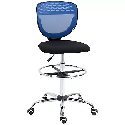 Vinsetto Draughtsman Chair Tall Office Chair With Lumbar Support Blue • £55.99