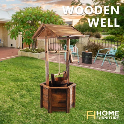 Wooden Wishing Well Decoration Garden Timber Rustic Outdoor Backyard Ornament • $129.39