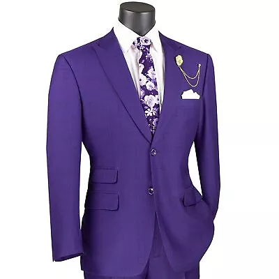 VINCI Men's Purple 2 Button Glen Plaid Modern Fit Business Suit NEW • $105