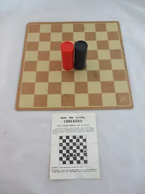 Vintage LOWE Checker Board Fiberboard Tan + Checkers + Instructions • $8.99