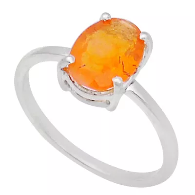 Handcrafted 2.83cts Faceted Natural Orange Mexican Fire Opal Ring Size 8 Y1579 • £20.13