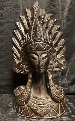 Vtg Wood Carved Balinese Hindu Indonesian Goddess Fan Dancer Figurine 16” Deity • $165