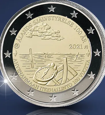 Finland 🇫🇮Coin 2€ Euro 2021 Comm. 100y Autonomy Aland Islands Sea Boat Compass • $10.09