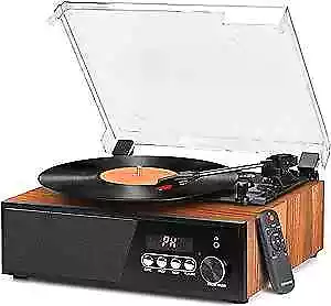 Vinyl Record Player With Speakers Bluetooth Turntable Support FM Radio Brown • $88.85