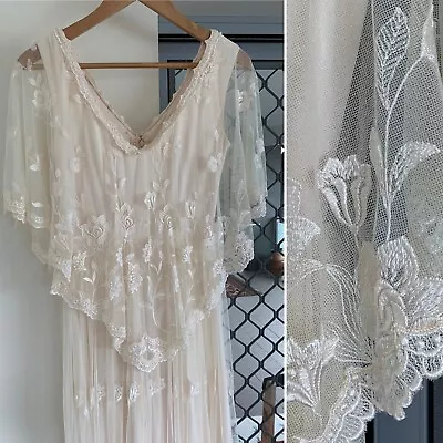 Vintage 1970s Bohemian Wedding Dress Lace Hippie • $110