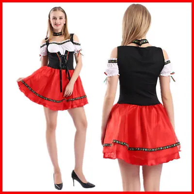 Women Beer Maid Costume Oktoberfest Dirndl German Bavarian Fancy Dress Outfit UK • £16.98