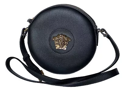 NWT $1295 Versace Medusa Head Calf Leather Round Black Crossbody Bag DVIT3T IT • $509.99