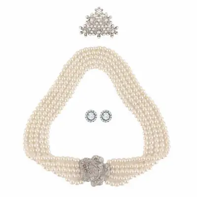$70.99 • Buy Women Jewelry Set Pearl Necklace Tiara Silver Earrings Party Costume Accessories