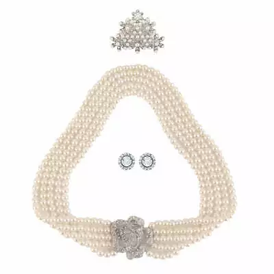 $49.99 • Buy Women Jewelry Set Pearl Necklace Tiara Silver Earrings Party Costume Accessories