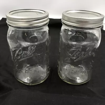 $19.98 • Buy Ball Wide Mouth Quart 32 Oz Mason Jars W/ Lids & Bands, Clear, Lot Of 2