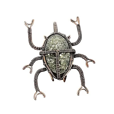 Golden Druzy Jewelry Copper Bestie Gift Wire Wrapped Beetle Pendant 3.15 • $27.93