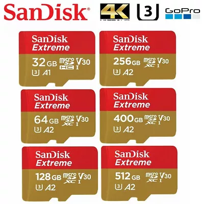 SanDisk Extreme MicroSDXC Card 32GB 64GB 128GB 256GB 512GB 1TB SD Dash Cam GoPro • $14.75