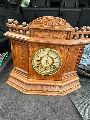 OLD ANTIQUE KROEBER CABINET Cottage Oak Shelf  Mantel Clock • $325