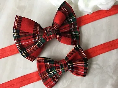 Handmade Red Royal Stewart Tartan 3  Or 4  Bow Baby/girls Headband • £1.95