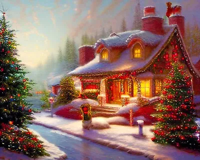 £12.24 • Buy Thomas Kinkade Christmas Tree Cottage Painting Canvas Fine Art Giclee Print