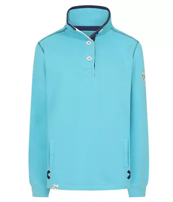 Lazy Jacks Womens Super Soft Plain Button Neck Sweatshirt - Turquoise - UK12 • £49.99