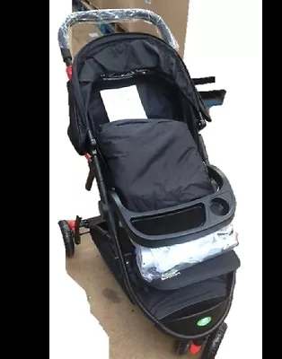 New BabyStart Deluxe 3 Wheeler Baby Pushchair Black With Raincover & Footmuff • £79.99