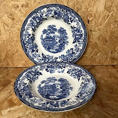 2 X ALFRED MEAKIN TONQUIN Blue & White Rimmed Soup Pasta Bowl 23cm • £11.99