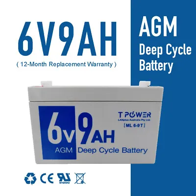 6V 9AH AGM Lead Acid Battery Same Size As 6V 7Ah F UPS APC Alarm Toy Car • $26.95