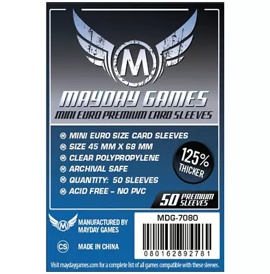 Mayday Games Premium Mini Euro Sleeves - 50 Pack - 45 X 68 Mm (C) • £1.54