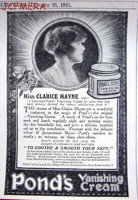 Pond's Vanishing Cream Cosmetics ADVERT (Clarice Mayne) - Small 1921 Print AD • £2.27