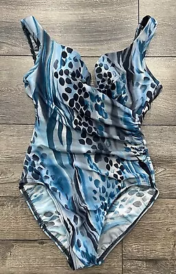 Miraclesuit Bathing Suit Swim One Piece Underwire Blue Gray Size 10 • $34.99