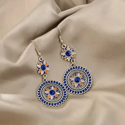 Dangle Drop Hook Chandelier Earrings Bohemian Boho Boho-Chic Floral Blue Gift UK • £3.60