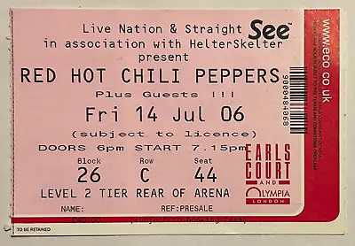 Red Hot Chili Peppers Original Used Concert Ticket Earls Court London 14th Jul 2 • £6