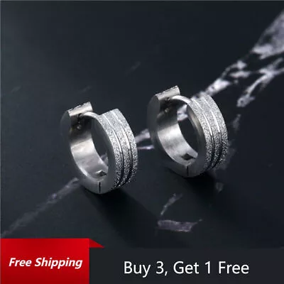 PAIR Men Women Huggie Hoop Earrings Stainless Steel Ear Piercing Punk Jewellery • £2.75