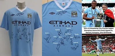 2011-12 Manchester City Champions Home Shirt Multi Signed Inc. Mancini & Kompany • £220