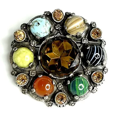 Vtg Miracle Scottish Celtic Kilt Cloak Pin Brooch Pendant Glass Cairngorm /Agate • £37.99