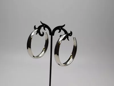 A619-vintage Pierced Earrings~silver Tone Hoops~1.75  • $6.75