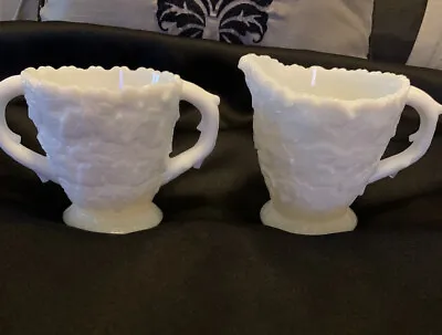 Vintage Westmoreland Bramble Maple Leaf White Milk Glass Cream Sugar Set1946-80 • $14.41