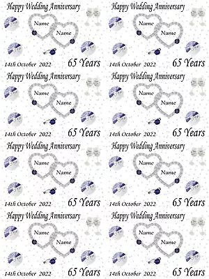 Personalised 65th Blue Sapphire Wedding Anniversary Wrapping Paper ADD NAMES • £4.19