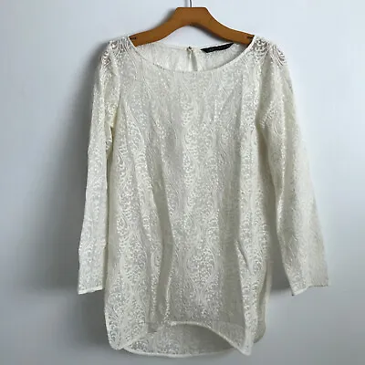 Zara Tunic Blouse White Embroidered Long Sleeve Tunic Hipster Festival Shirt Top • $11.82