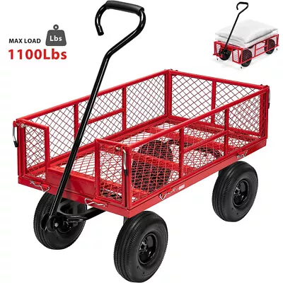 1100lbs Garden Carts Heavy-Duty Yard Mesh Wagon Cart Steel Lawn Utility Cart Red • $99.99